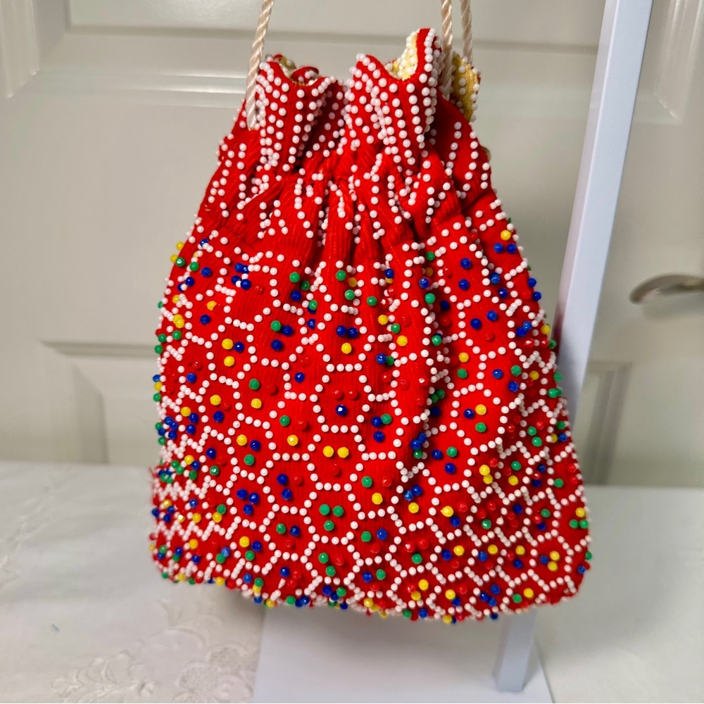 SAME DAY SHIP! JEM Red Beaded Clutch with Multicolor Accents